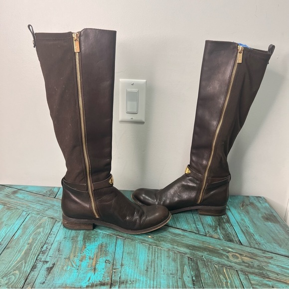 Michael Kors Arley Leather Riding Boots Dark Chocolate Size 7.5 - Picture 9 of 16